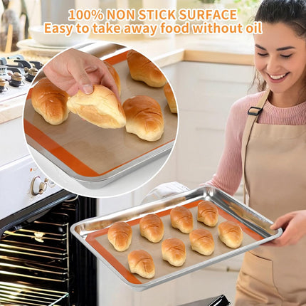 2-Pack Silicone Baking Mats – Non-Stick Reusable BPA-Free Oven Liners, 100% Food-Grade Silicone, Fit Half Sheet Pans (16.54" x 11.62") for Cookies, Pastry & More Orange/Beige, 0.4mm.