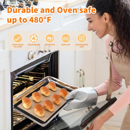 2-Pack Silicone Baking Mats – Non-Stick Reusable BPA-Free Oven Liners, 100% Food-Grade Silicone, Fit Half Sheet Pans (16.54" x 11.62") for Cookies, Pastry & More Orange/Beige, 0.4mm.