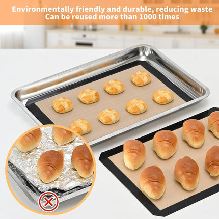 2-Pack Silicone Baking Mats – Non-Stick Reusable BPA-Free Oven Liners, 100% Food-Grade Silicone, Fit Half Sheet Pans (16.54" x 11.62") for Cookies, Pastry & More Orange/Beige, 0.4mm.