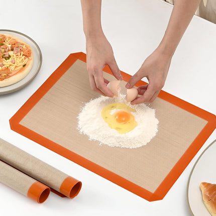 2-Pack Silicone Baking Mats – Non-Stick Reusable BPA-Free Oven Liners, 100% Food-Grade Silicone, Fit Half Sheet Pans (16.54" x 11.62") for Cookies, Pastry & More Orange/Beige, 0.4mm.