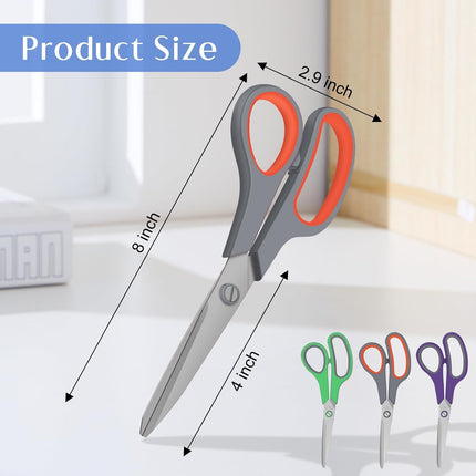 3 Pack Scissors Set, 8.3" Heavy Duty Scissors with 25 mm Thickness Sharp Blades & Ergonomic Soft-Grip Handles, All Purpose Scissors for Office, School, Kitchen, Crafts, Sewing, Right/Left Hand Use.