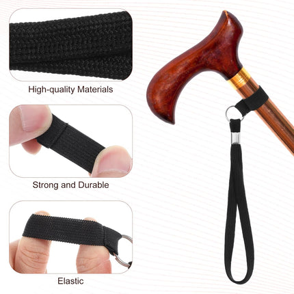 5PCS Walking Cane Wrist Strap Replacement, Black Adjustable Wrist Strap Lanyard Elastic Loop Universal Walking Cane Handle Crutch Straps Accessories for Foldable Sticks Standing Canes Seniors Crutches.