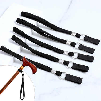 5PCS Walking Cane Wrist Strap Replacement, Black Adjustable Wrist Strap Lanyard Elastic Loop Universal Walking Cane Handle Crutch Straps Accessories for Foldable Sticks Standing Canes Seniors Crutches.