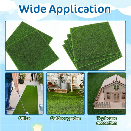 Xindojuz 4 Packs Fake Grass Decor, Artificial Grass for Crafts, Fairy Garden Turf, Diorama Supplies Miniature Lawn Mat, Dollhouse Ornament DIY Decoration Accessories (6" x 6"/15 x 15 cm).