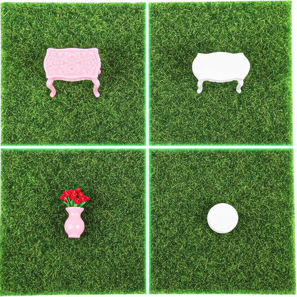 Xindojuz 4 Packs Fake Grass Decor, Artificial Grass for Crafts, Fairy Garden Turf, Diorama Supplies Miniature Lawn Mat, Dollhouse Ornament DIY Decoration Accessories (6" x 6"/15 x 15 cm).