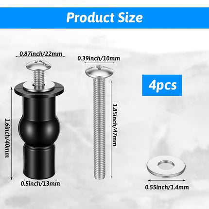 4 Set Stainless Steel Toilet Seat Bolts, 10mm Toilet Seat Screws Replacement Kit with Expanding Rubber Nuts Universal Toilets Seats Hardware for Most Top Mount Toilets Seats Tightening Kit Replacement.