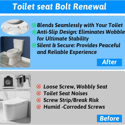 4 Set Stainless Steel Toilet Seat Bolts, 10mm Toilet Seat Screws Replacement Kit with Expanding Rubber Nuts Universal Toilets Seats Hardware for Most Top Mount Toilets Seats Tightening Kit Replacement.