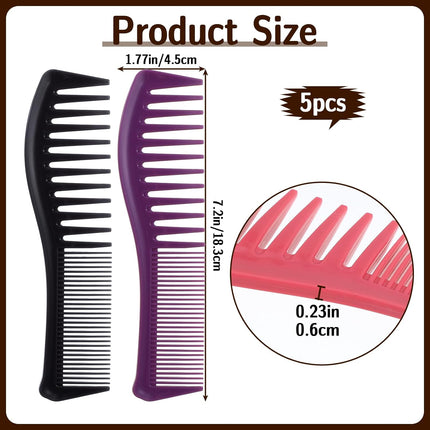 5 Pcs Comb Set Wide Tooth Combs for Hair Styling Detangling Double Sided Wide And Fine Tooth Comb All Purpose Hairstyle Shower Combs for Women Men Thin Thick Straight Hair (5 Colors).