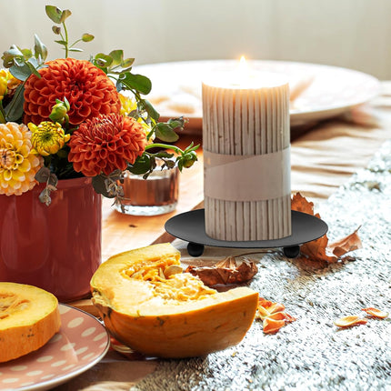 2 Pcs Black Short Candle Holder Candle Coasters 3.54" Flat Pillar Candles Coaster Decorative Iron Pillar Candles Plate for Incense Cones Spa Weddings (Black).