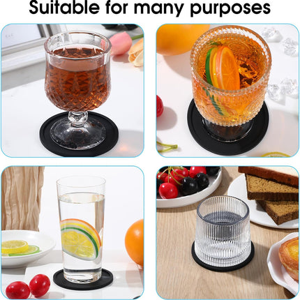 Xindojuz Drink Coasters Set of 4, 3.94 Inch Black Silicone Coasters for Drinks Washable Heat Resistant Durable Non-Slip Round Cup Mats for Coffee Table Wooden Desk Kitchen Bar, Black.
