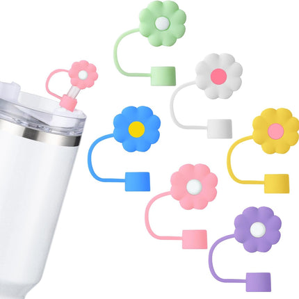 6Pcs Straw Covers Cap Toppers, 0.4in /10mm Straws Cap for 20&30&40oz Tumbler Drinking Cup with Handle, Reusable Cute Silicone Tips Lids Protectors for Water Bottle Accessories, Flower Shape.