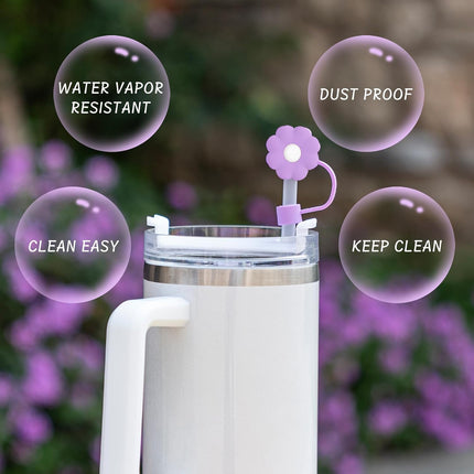 6Pcs Straw Covers Cap Toppers, 0.4in /10mm Straws Cap for 20&30&40oz Tumbler Drinking Cup with Handle, Reusable Cute Silicone Tips Lids Protectors for Water Bottle Accessories, Flower Shape.
