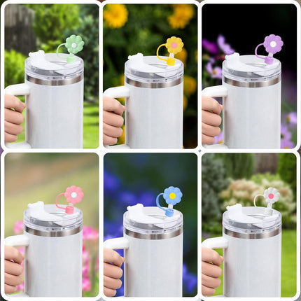 6Pcs Straw Covers Cap Toppers, 0.4in /10mm Straws Cap for 20&30&40oz Tumbler Drinking Cup with Handle, Reusable Cute Silicone Tips Lids Protectors for Water Bottle Accessories, Flower Shape.