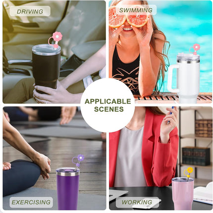 6Pcs Straw Covers Cap Toppers, 0.4in /10mm Straws Cap for 20&30&40oz Tumbler Drinking Cup with Handle, Reusable Cute Silicone Tips Lids Protectors for Water Bottle Accessories, Flower Shape.