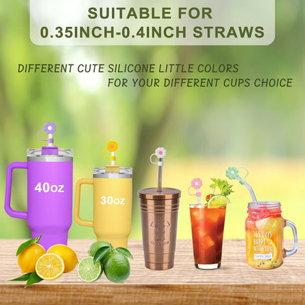 6Pcs Straw Covers Cap Toppers, 0.4in /10mm Straws Cap for 20&30&40oz Tumbler Drinking Cup with Handle, Reusable Cute Silicone Tips Lids Protectors for Water Bottle Accessories, Flower Shape.