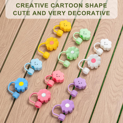 6Pcs Straw Covers Cap Toppers, 0.4in /10mm Straws Cap for 20&30&40oz Tumbler Drinking Cup with Handle, Reusable Cute Silicone Tips Lids Protectors for Water Bottle Accessories, Flower Shape.