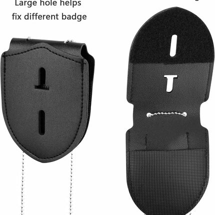1 Pack Sheriff Badge Shield Holder with Faux Leather Wrapped Heavy Duty Steel Belt Clip with Stainless Steel Necklace, Universal, Black, Deputy Badge Holder, 8x3 inch (1 Pack).