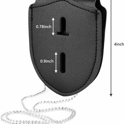 1 Pack Sheriff Badge Shield Holder with Faux Leather Wrapped Heavy Duty Steel Belt Clip with Stainless Steel Necklace, Universal, Black, Deputy Badge Holder, 8x3 inch (1 Pack).