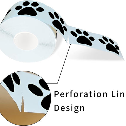 STARLIBOO Paw Print Stickers, 1.5 inch Dog Paw Stickers, 600pcs Puppy Paws Sticker, Clues Paws Print Sticker(Perforation Line/Black).