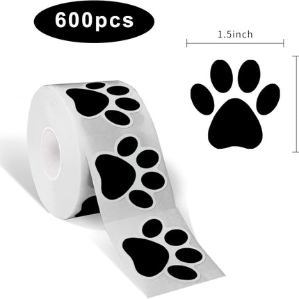 STARLIBOO Paw Print Stickers, 1.5 inch Dog Paw Stickers, 600pcs Puppy Paws Sticker, Clues Paws Print Sticker(Perforation Line/Black).