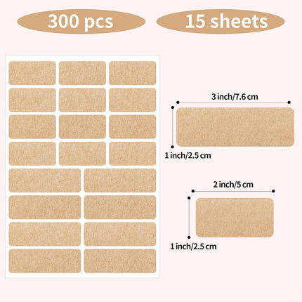Kraft Label Stickers Removable Writable Gift Labels, Self-Adhesive Brown Labels for Essential Oil Bottle, Jars, Food Storage or Gift Decoration (2 Size, 300 Sheet).