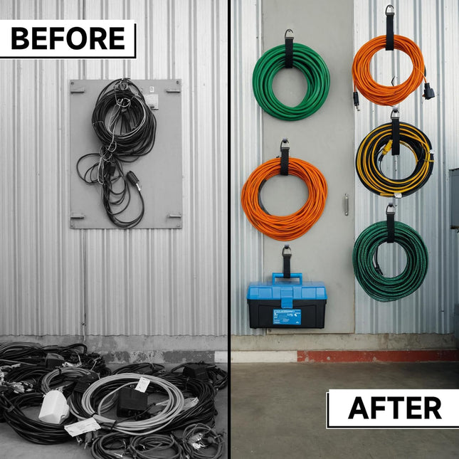 6 Pack Extension Cord Organizer,Heavy Duty Storage Straps,Extension Cord Holder for Cables,Hoses and Ropes,Organization for Home, Garage,Workshop (Black, 2L/2M/2S).