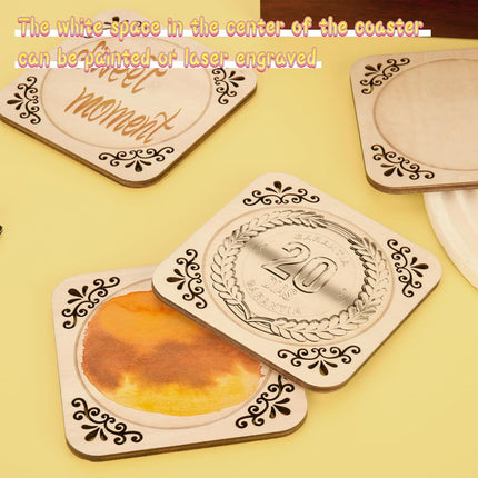 4 Pcs Unfinished Wood Coasters, 4 Inch Square Blank Coaster with Non Slip Pad for DIY Stained Painting Wood Engraving Wedding Halloween Christmas Home Decoration (Square).