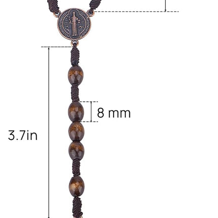 Rosary Beads Handmade Wooden Rosarios Catolicos l Cross For Catholic Or Christian Gift（Woven Coffee Color）.