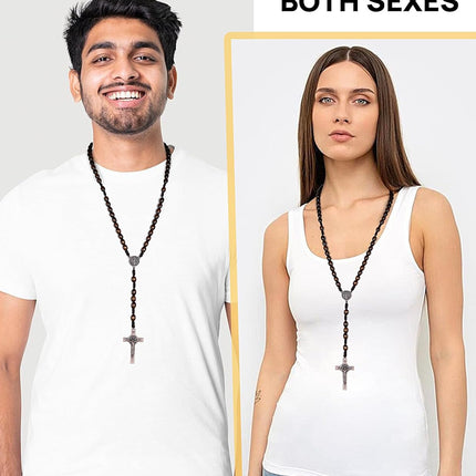 Rosary Beads Handmade Wooden Rosarios Catolicos l Cross For Catholic Or Christian Gift（Woven Coffee Color）.