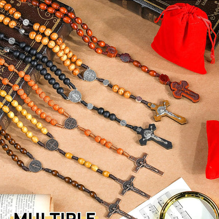 Rosary Beads Handmade Wooden Rosarios Catolicos l Cross For Catholic Or Christian Gift（Woven Coffee Color）.