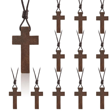 Natural Wooden Cross Necklace for Men&Woman, Crucifix Necklace Men&Woman, Bulk Wooden Small Crosses Gifts for Bible Verse Easter Party Favor, Cross for Car Mirror Hanging Pendant, 1.6In X 1In(12pcs).
