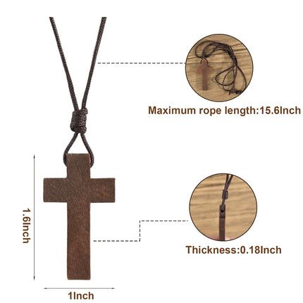 Natural Wooden Cross Necklace for Men&Woman, Crucifix Necklace Men&Woman, Bulk Wooden Small Crosses Gifts for Bible Verse Easter Party Favor, Cross for Car Mirror Hanging Pendant, 1.6In X 1In(12pcs).