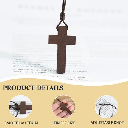 Natural Wooden Cross Necklace for Men&Woman, Crucifix Necklace Men&Woman, Bulk Wooden Small Crosses Gifts for Bible Verse Easter Party Favor, Cross for Car Mirror Hanging Pendant, 1.6In X 1In(12pcs).