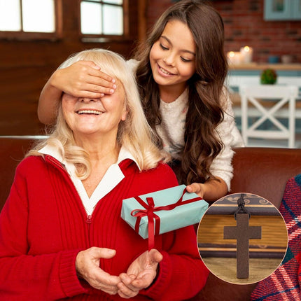 Natural Wooden Cross Necklace for Men&Woman, Crucifix Necklace Men&Woman, Bulk Wooden Small Crosses Gifts for Bible Verse Easter Party Favor, Cross for Car Mirror Hanging Pendant, 1.6In X 1In(12pcs).
