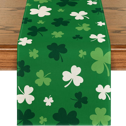 Green Shamrock St. Patrick's Day Table Runner, Seasonal Spring Kitchen Dining Table Decoration for Home Party Decor 13x72 Inch.