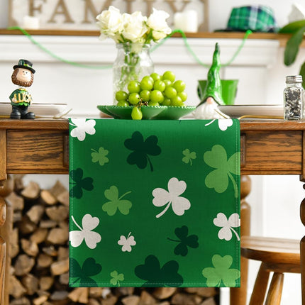 Green Shamrock St. Patrick's Day Table Runner, Seasonal Spring Kitchen Dining Table Decoration for Home Party Decor 13x72 Inch.