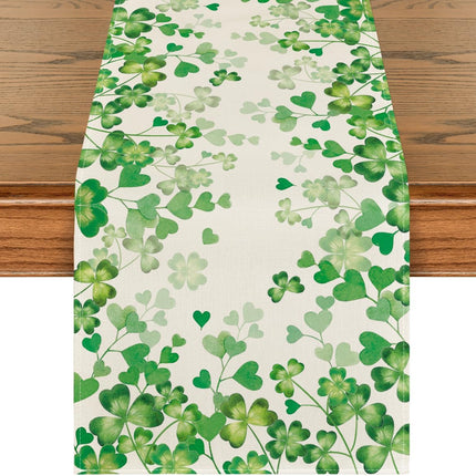 Shamrock Love Heart 210 GSM St. Patrick's Day Table Runner, Seasonal Spring Kitchen Dining Table Decoration for Home Party Decor 13x72 Inch.