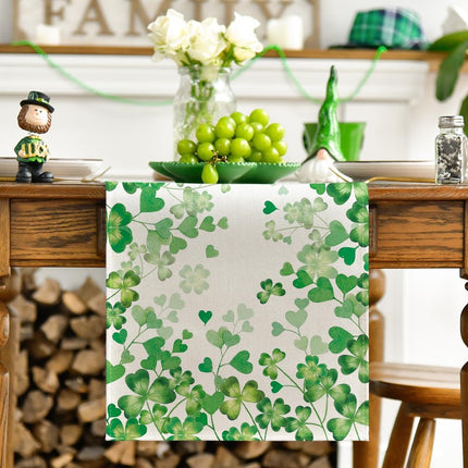 Shamrock Love Heart 210 GSM St. Patrick's Day Table Runner, Seasonal Spring Kitchen Dining Table Decoration for Home Party Decor 13x72 Inch.