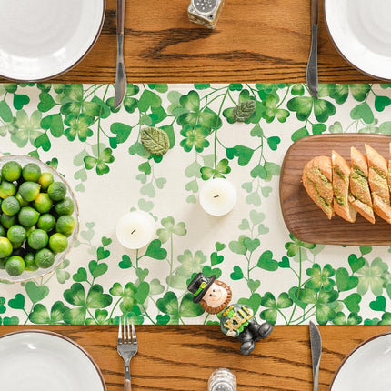 Shamrock Love Heart 210 GSM St. Patrick's Day Table Runner, Seasonal Spring Kitchen Dining Table Decoration for Home Party Decor 13x72 Inch.