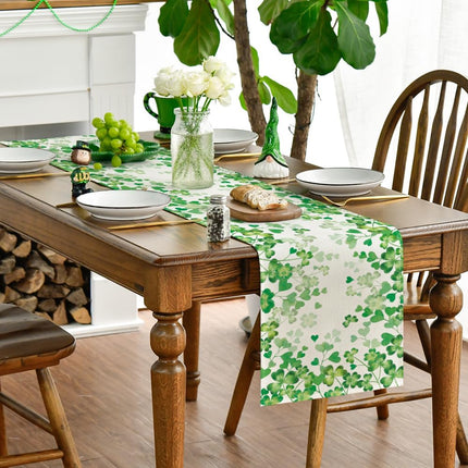 Shamrock Love Heart 210 GSM St. Patrick's Day Table Runner, Seasonal Spring Kitchen Dining Table Decoration for Home Party Decor 13x72 Inch.