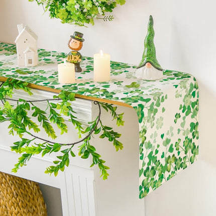 Shamrock Love Heart 210 GSM St. Patrick's Day Table Runner, Seasonal Spring Kitchen Dining Table Decoration for Home Party Decor 13x72 Inch.