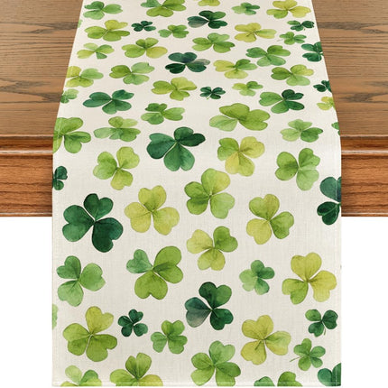 Shamrock St. Patrick's Day Table Runner, Seasonal Spring Lucky Kitchen Dining Table Decoration for Home Party Decor 13 x 72 Inch.