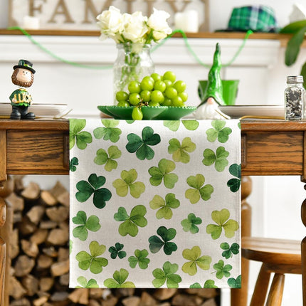 Shamrock St. Patrick's Day Table Runner, Seasonal Spring Lucky Kitchen Dining Table Decoration for Home Party Decor 13 x 72 Inch.