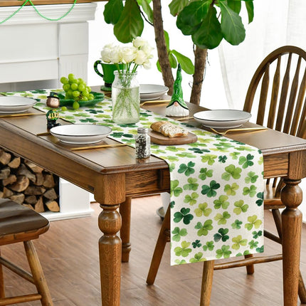 Shamrock St. Patrick's Day Table Runner, Seasonal Spring Lucky Kitchen Dining Table Decoration for Home Party Decor 13 x 72 Inch.