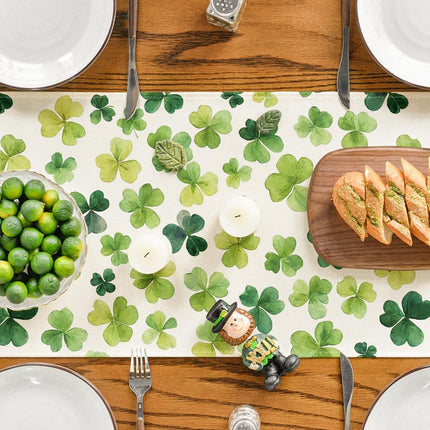 Shamrock St. Patrick's Day Table Runner, Seasonal Spring Lucky Kitchen Dining Table Decoration for Home Party Decor 13 x 72 Inch.