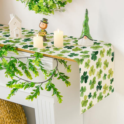 Shamrock St. Patrick's Day Table Runner, Seasonal Spring Lucky Kitchen Dining Table Decoration for Home Party Decor 13 x 72 Inch.