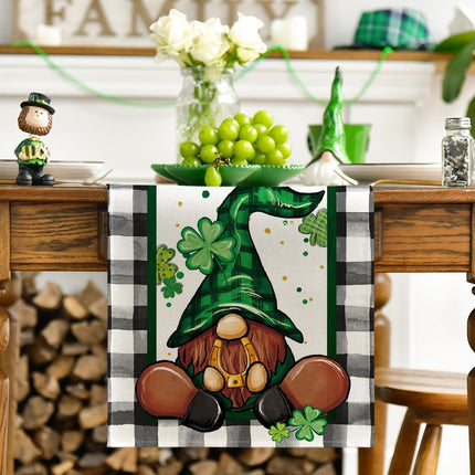 Buffalo Plaid Shamrock Gnome St. Patrick's Day Table Runner, Seasonal Spring Holiday Kitchen Dining Table Decoration for Indoor Outdoor Home Party Decor 13 x 72 Inch.