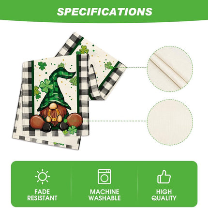 Buffalo Plaid Shamrock Gnome St. Patrick's Day Table Runner, Seasonal Spring Holiday Kitchen Dining Table Decoration for Indoor Outdoor Home Party Decor 13 x 72 Inch.