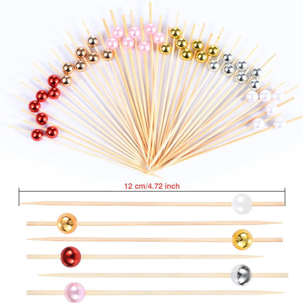 100 Pcs Pearl Toothpicks for Appetizers, 4.7 Inch Pearl Cocktail Picks for Party Decoration, Appetizer Skewers for Charcuterie Sandwich Burgers Fruit Drinks Party (Pink).