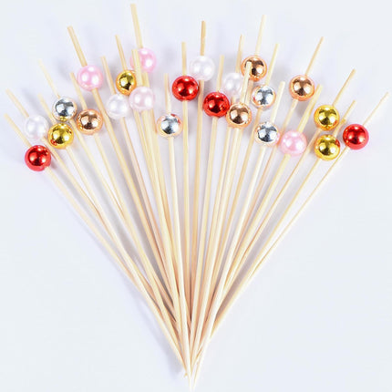 100 Pcs Pearl Toothpicks for Appetizers, 4.7 Inch Pearl Cocktail Picks for Party Decoration, Appetizer Skewers for Charcuterie Sandwich Burgers Fruit Drinks Party (Pink).